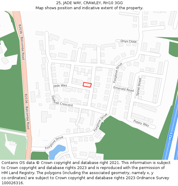 25, JADE WAY, CRAWLEY, RH10 3GG: Location map and indicative extent of plot