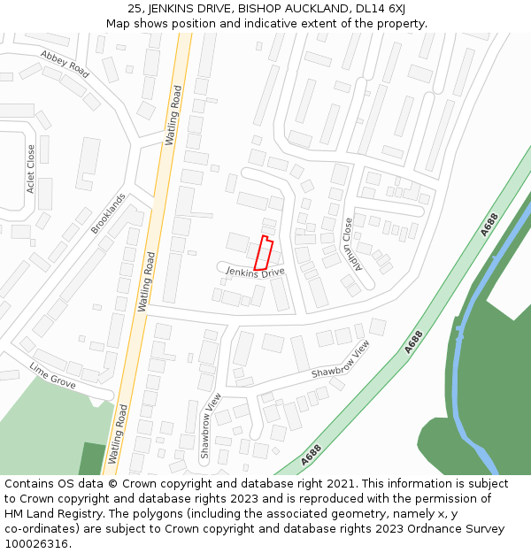 25, JENKINS DRIVE, BISHOP AUCKLAND, DL14 6XJ: Location map and indicative extent of plot