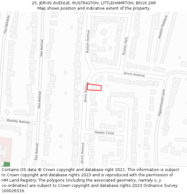 25, JERVIS AVENUE, RUSTINGTON, LITTLEHAMPTON, BN16 2AR: Location map and indicative extent of plot