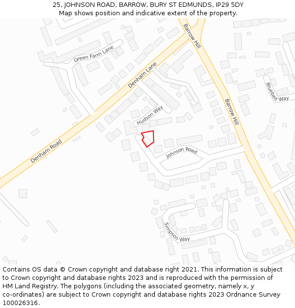 25, JOHNSON ROAD, BARROW, BURY ST EDMUNDS, IP29 5DY: Location map and indicative extent of plot