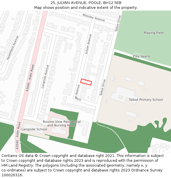 25, JULYAN AVENUE, POOLE, BH12 5EB: Location map and indicative extent of plot