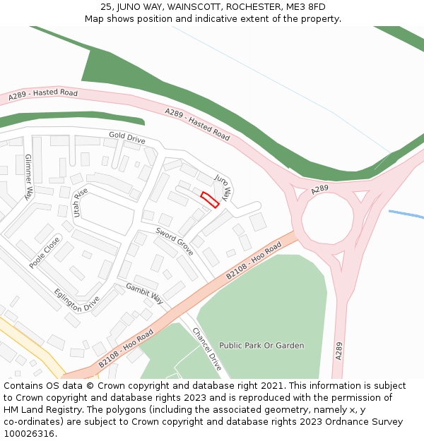 25, JUNO WAY, WAINSCOTT, ROCHESTER, ME3 8FD: Location map and indicative extent of plot
