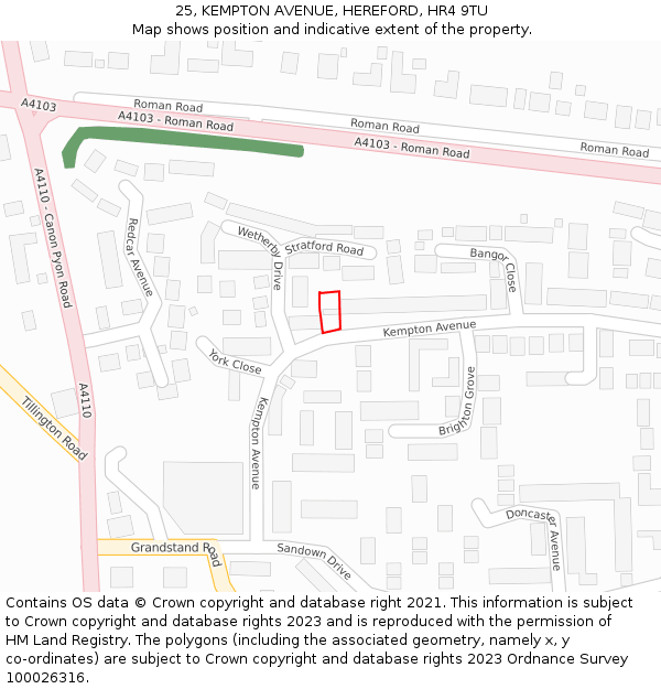 25, KEMPTON AVENUE, HEREFORD, HR4 9TU: Location map and indicative extent of plot