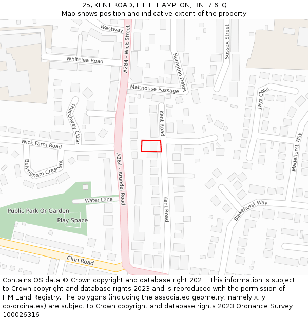 25, KENT ROAD, LITTLEHAMPTON, BN17 6LQ: Location map and indicative extent of plot