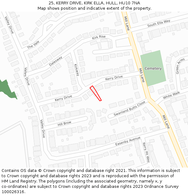 25, KERRY DRIVE, KIRK ELLA, HULL, HU10 7NA: Location map and indicative extent of plot