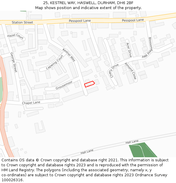 25, KESTREL WAY, HASWELL, DURHAM, DH6 2BF: Location map and indicative extent of plot