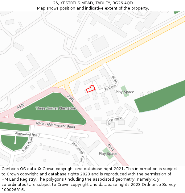 25, KESTRELS MEAD, TADLEY, RG26 4QD: Location map and indicative extent of plot