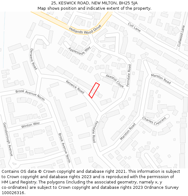 25, KESWICK ROAD, NEW MILTON, BH25 5JA: Location map and indicative extent of plot