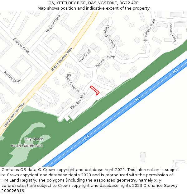25, KETELBEY RISE, BASINGSTOKE, RG22 4PE: Location map and indicative extent of plot