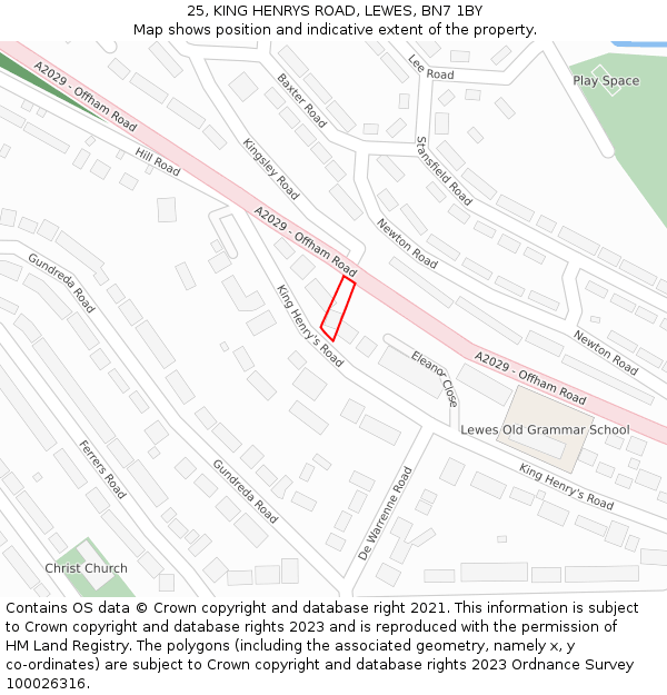 25, KING HENRYS ROAD, LEWES, BN7 1BY: Location map and indicative extent of plot