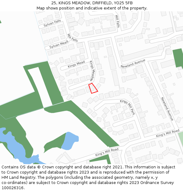 25, KINGS MEADOW, DRIFFIELD, YO25 5FB: Location map and indicative extent of plot