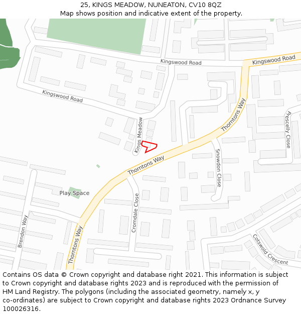 25, KINGS MEADOW, NUNEATON, CV10 8QZ: Location map and indicative extent of plot