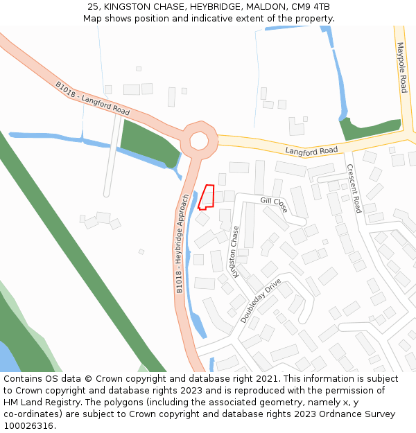 25, KINGSTON CHASE, HEYBRIDGE, MALDON, CM9 4TB: Location map and indicative extent of plot