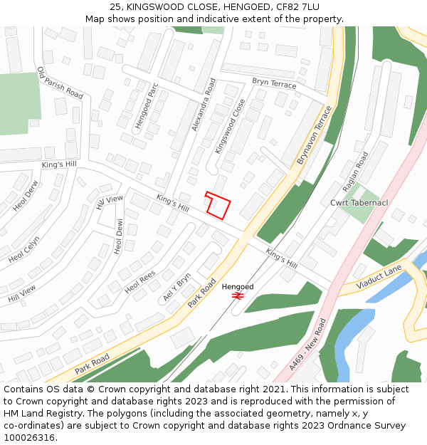 25, KINGSWOOD CLOSE, HENGOED, CF82 7LU: Location map and indicative extent of plot
