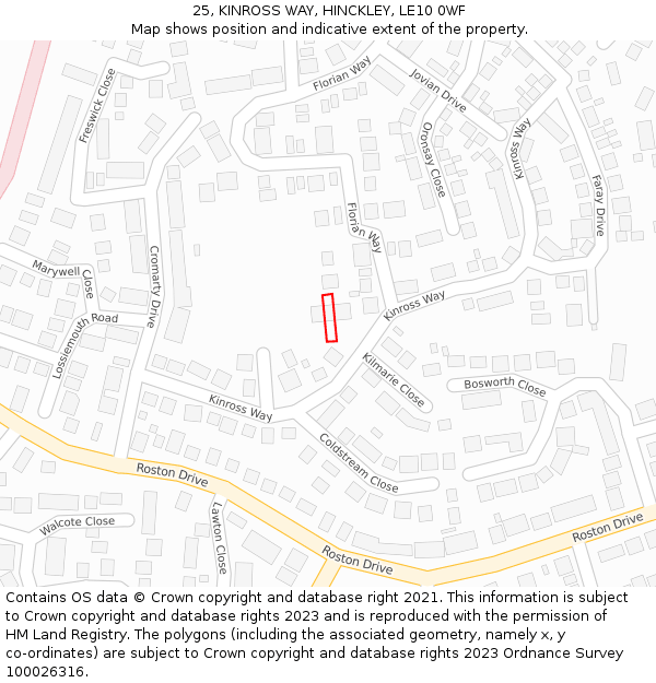 25, KINROSS WAY, HINCKLEY, LE10 0WF: Location map and indicative extent of plot