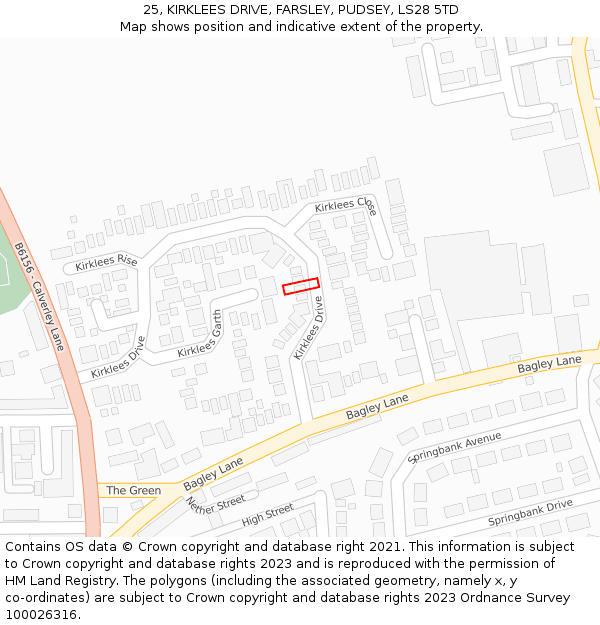 25, KIRKLEES DRIVE, FARSLEY, PUDSEY, LS28 5TD: Location map and indicative extent of plot