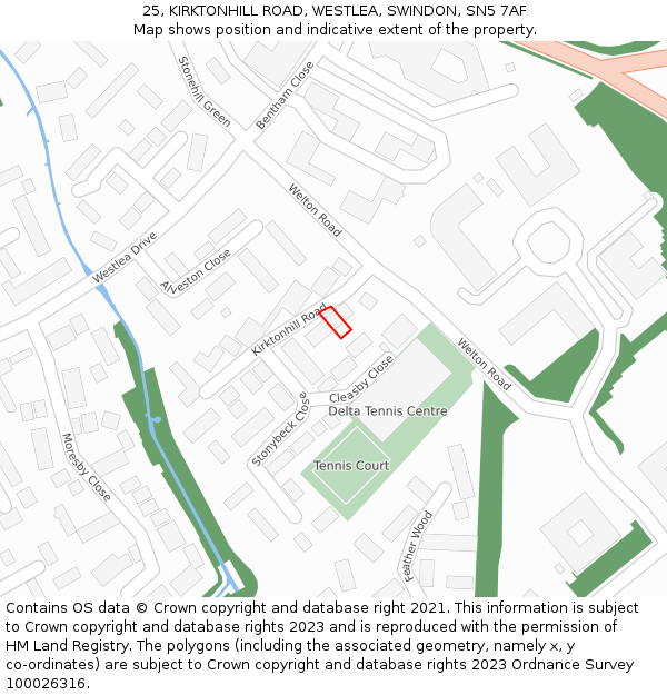 25, KIRKTONHILL ROAD, WESTLEA, SWINDON, SN5 7AF: Location map and indicative extent of plot