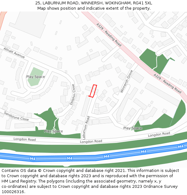 25, LABURNUM ROAD, WINNERSH, WOKINGHAM, RG41 5XL: Location map and indicative extent of plot