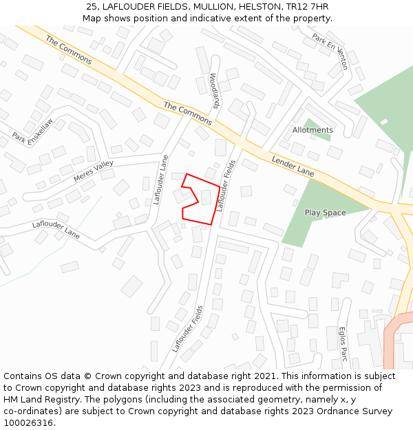 25, LAFLOUDER FIELDS, MULLION, HELSTON, TR12 7HR: Location map and indicative extent of plot