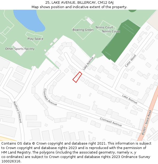 25, LAKE AVENUE, BILLERICAY, CM12 0AJ: Location map and indicative extent of plot