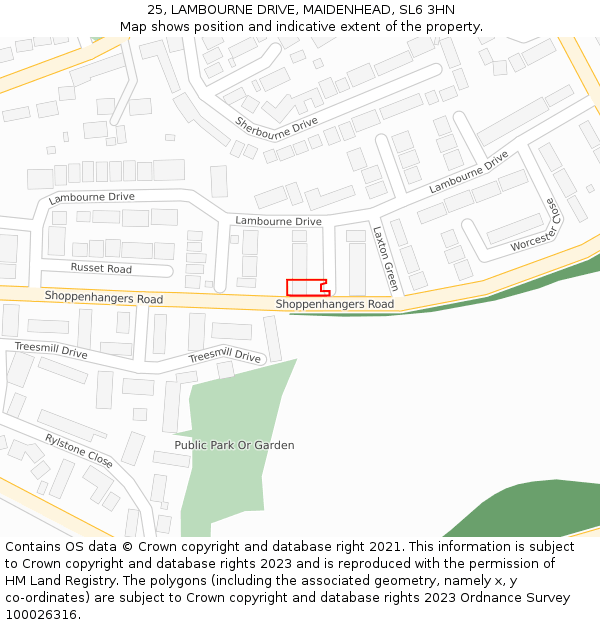 25, LAMBOURNE DRIVE, MAIDENHEAD, SL6 3HN: Location map and indicative extent of plot