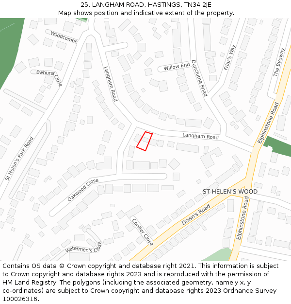 25, LANGHAM ROAD, HASTINGS, TN34 2JE: Location map and indicative extent of plot