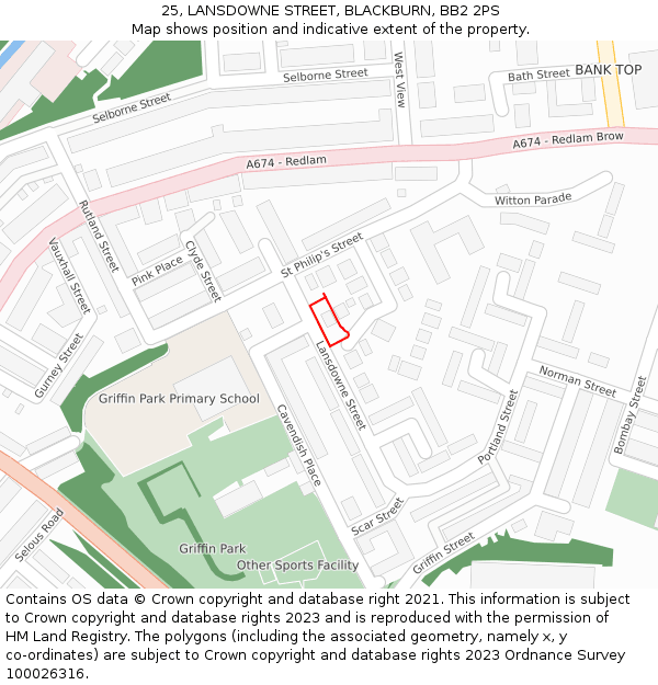 25, LANSDOWNE STREET, BLACKBURN, BB2 2PS: Location map and indicative extent of plot
