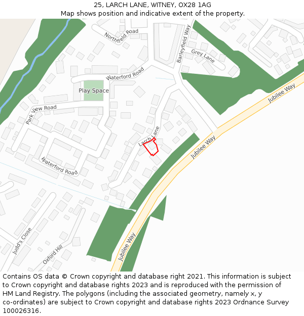 25, LARCH LANE, WITNEY, OX28 1AG: Location map and indicative extent of plot