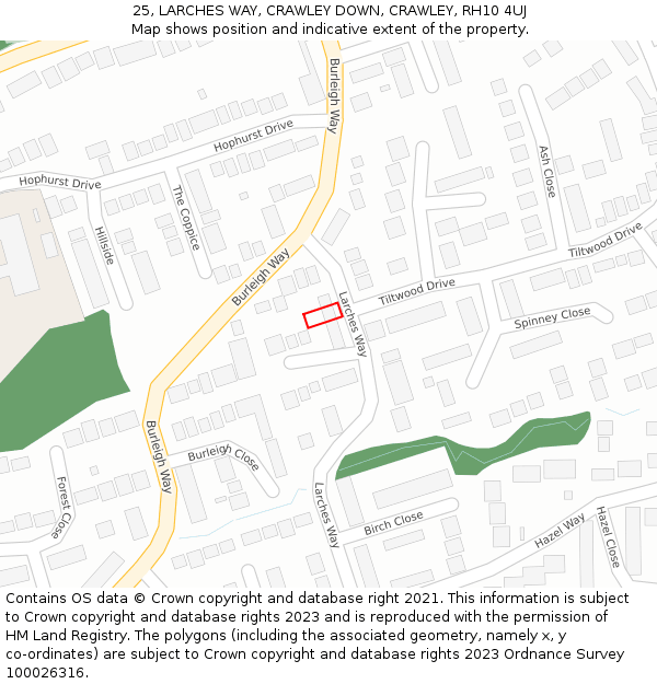 25, LARCHES WAY, CRAWLEY DOWN, CRAWLEY, RH10 4UJ: Location map and indicative extent of plot