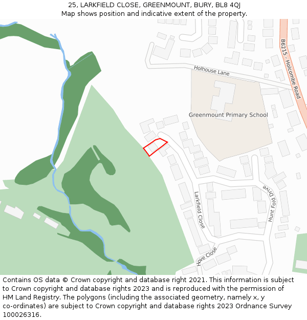25, LARKFIELD CLOSE, GREENMOUNT, BURY, BL8 4QJ: Location map and indicative extent of plot