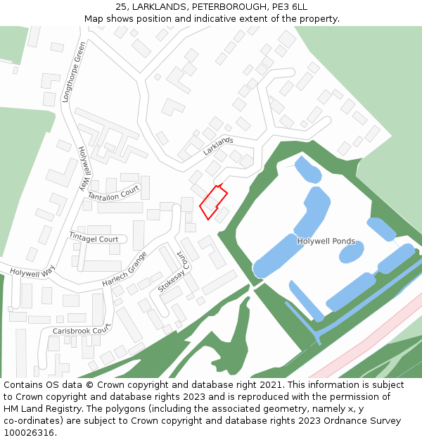 25, LARKLANDS, PETERBOROUGH, PE3 6LL: Location map and indicative extent of plot