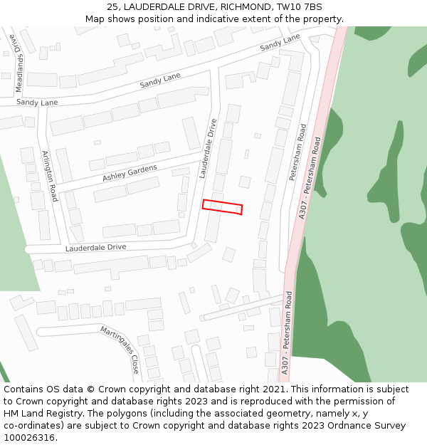 25, LAUDERDALE DRIVE, RICHMOND, TW10 7BS: Location map and indicative extent of plot