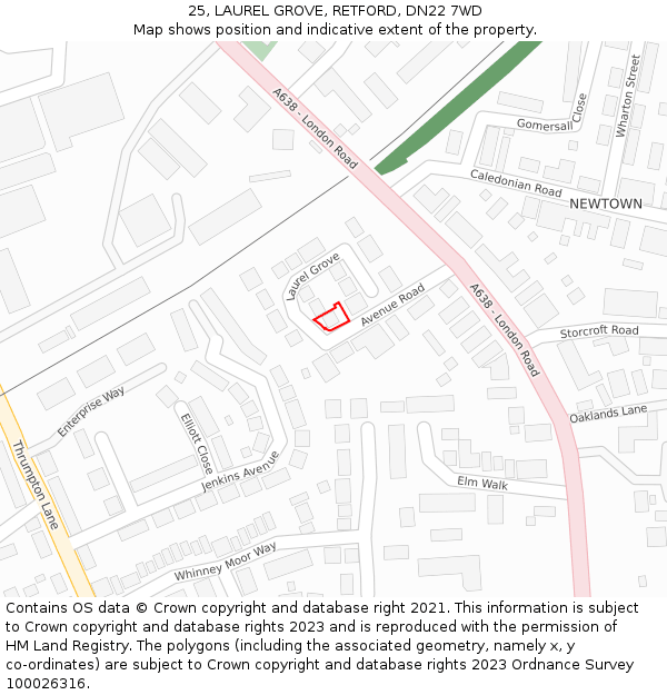 25, LAUREL GROVE, RETFORD, DN22 7WD: Location map and indicative extent of plot