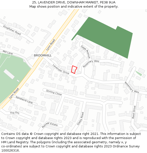 25, LAVENDER DRIVE, DOWNHAM MARKET, PE38 9UA: Location map and indicative extent of plot