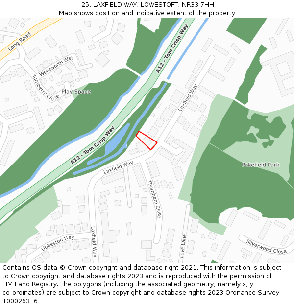 25, LAXFIELD WAY, LOWESTOFT, NR33 7HH: Location map and indicative extent of plot