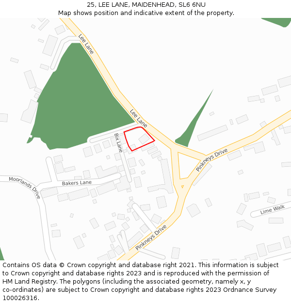 25, LEE LANE, MAIDENHEAD, SL6 6NU: Location map and indicative extent of plot
