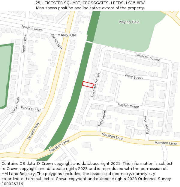25, LEICESTER SQUARE, CROSSGATES, LEEDS, LS15 8FW: Location map and indicative extent of plot
