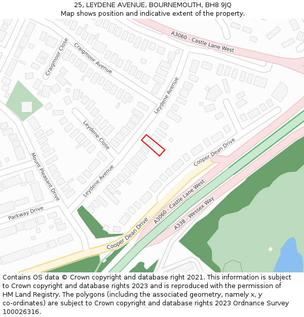 25, LEYDENE AVENUE, BOURNEMOUTH, BH8 9JQ: Location map and indicative extent of plot