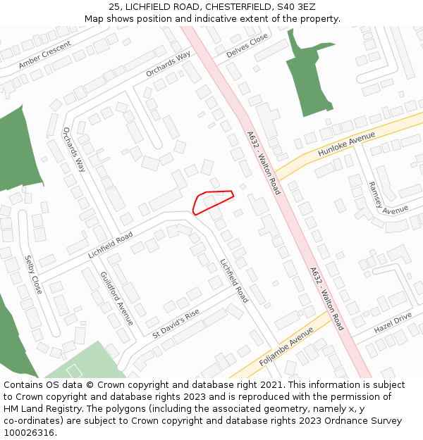 25, LICHFIELD ROAD, CHESTERFIELD, S40 3EZ: Location map and indicative extent of plot