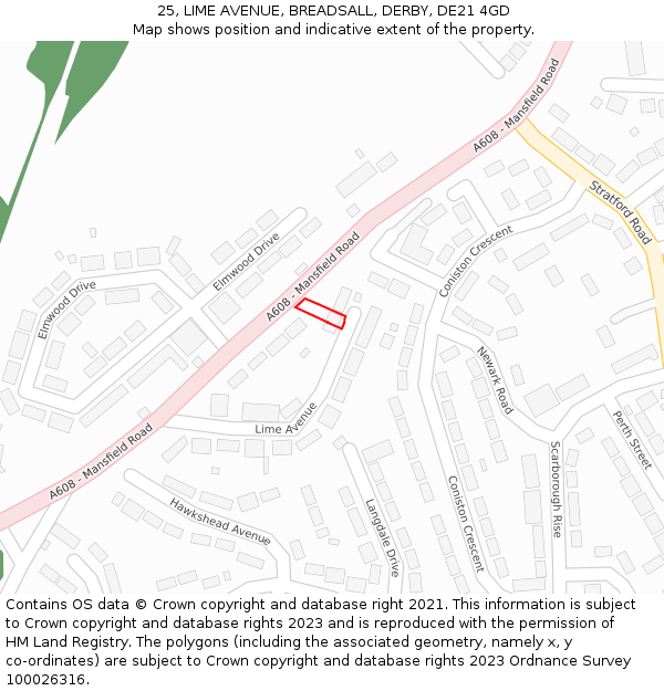 25, LIME AVENUE, BREADSALL, DERBY, DE21 4GD: Location map and indicative extent of plot
