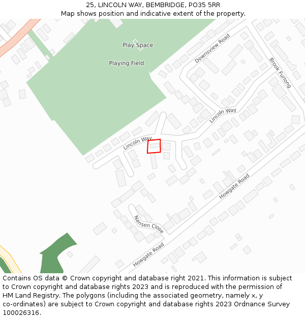 25, LINCOLN WAY, BEMBRIDGE, PO35 5RR: Location map and indicative extent of plot