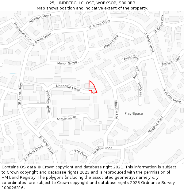 25, LINDBERGH CLOSE, WORKSOP, S80 3RB: Location map and indicative extent of plot