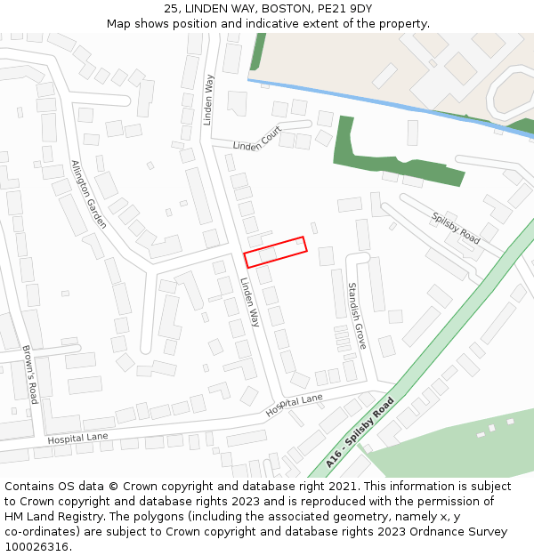 25, LINDEN WAY, BOSTON, PE21 9DY: Location map and indicative extent of plot