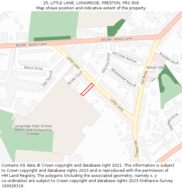 25, LITTLE LANE, LONGRIDGE, PRESTON, PR3 3NS: Location map and indicative extent of plot