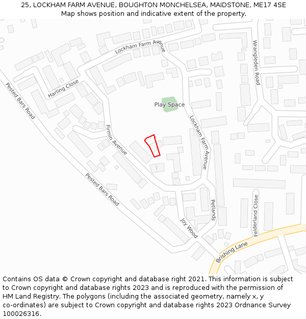 25, LOCKHAM FARM AVENUE, BOUGHTON MONCHELSEA, MAIDSTONE, ME17 4SE: Location map and indicative extent of plot