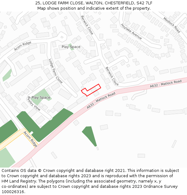 25, LODGE FARM CLOSE, WALTON, CHESTERFIELD, S42 7LF: Location map and indicative extent of plot