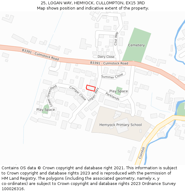 25, LOGAN WAY, HEMYOCK, CULLOMPTON, EX15 3RD: Location map and indicative extent of plot