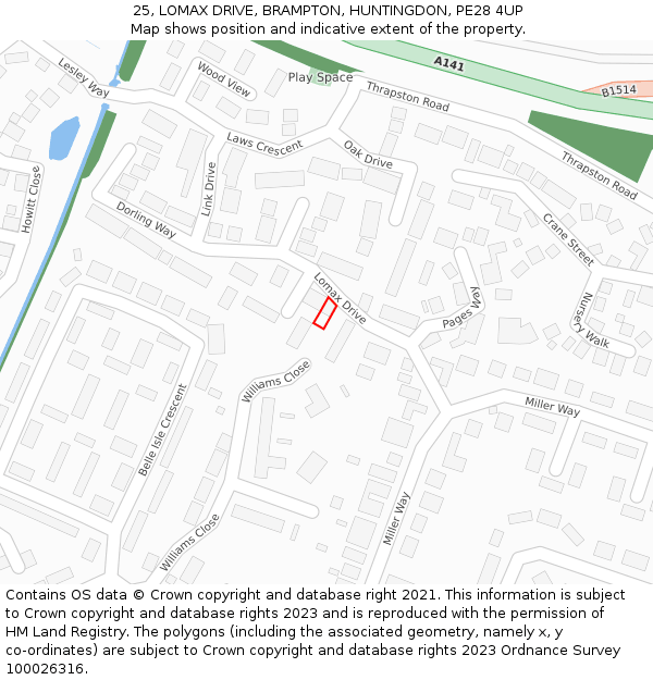 25, LOMAX DRIVE, BRAMPTON, HUNTINGDON, PE28 4UP: Location map and indicative extent of plot