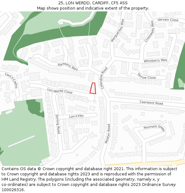 25, LON WERDD, CARDIFF, CF5 4SS: Location map and indicative extent of plot