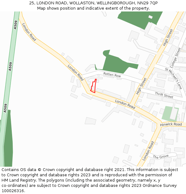 25, LONDON ROAD, WOLLASTON, WELLINGBOROUGH, NN29 7QP: Location map and indicative extent of plot